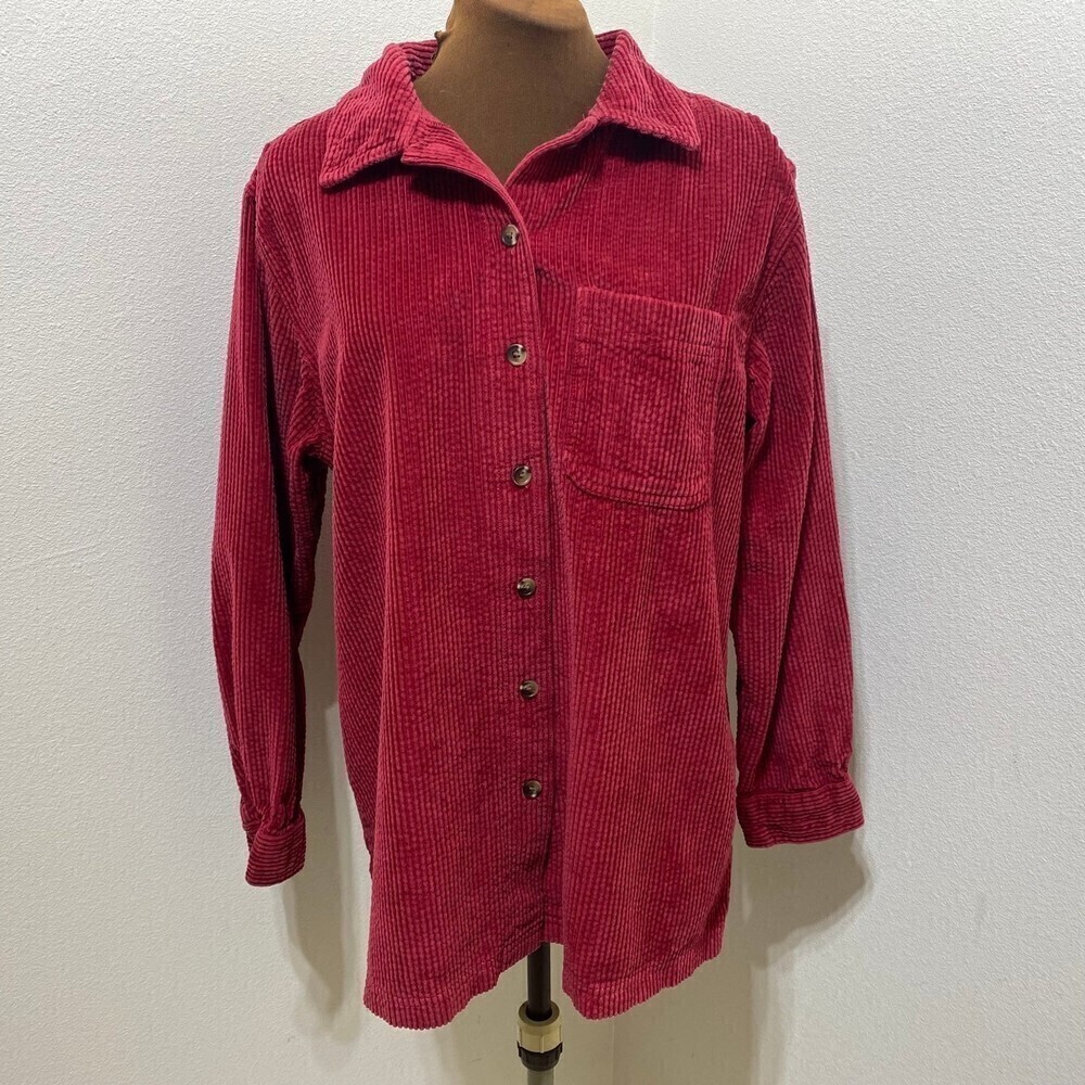 Vintage LL Bean Corduroy Shirt Womens Medium Button Up Red Wide Wale Jacket